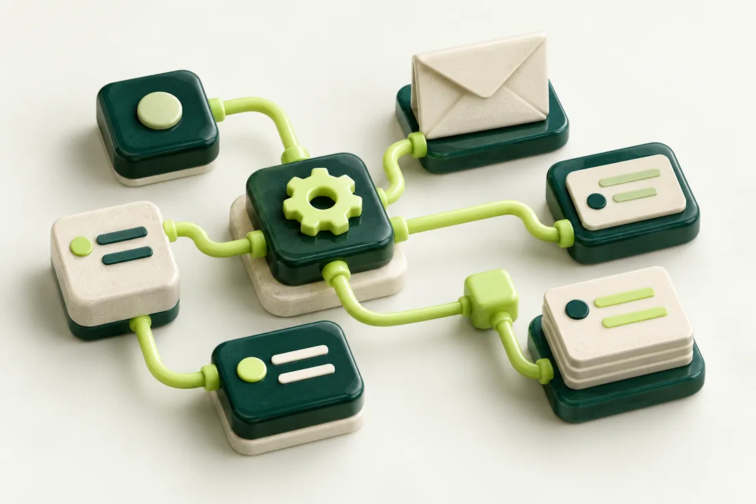 Concept illustration of connected business workflow nodes