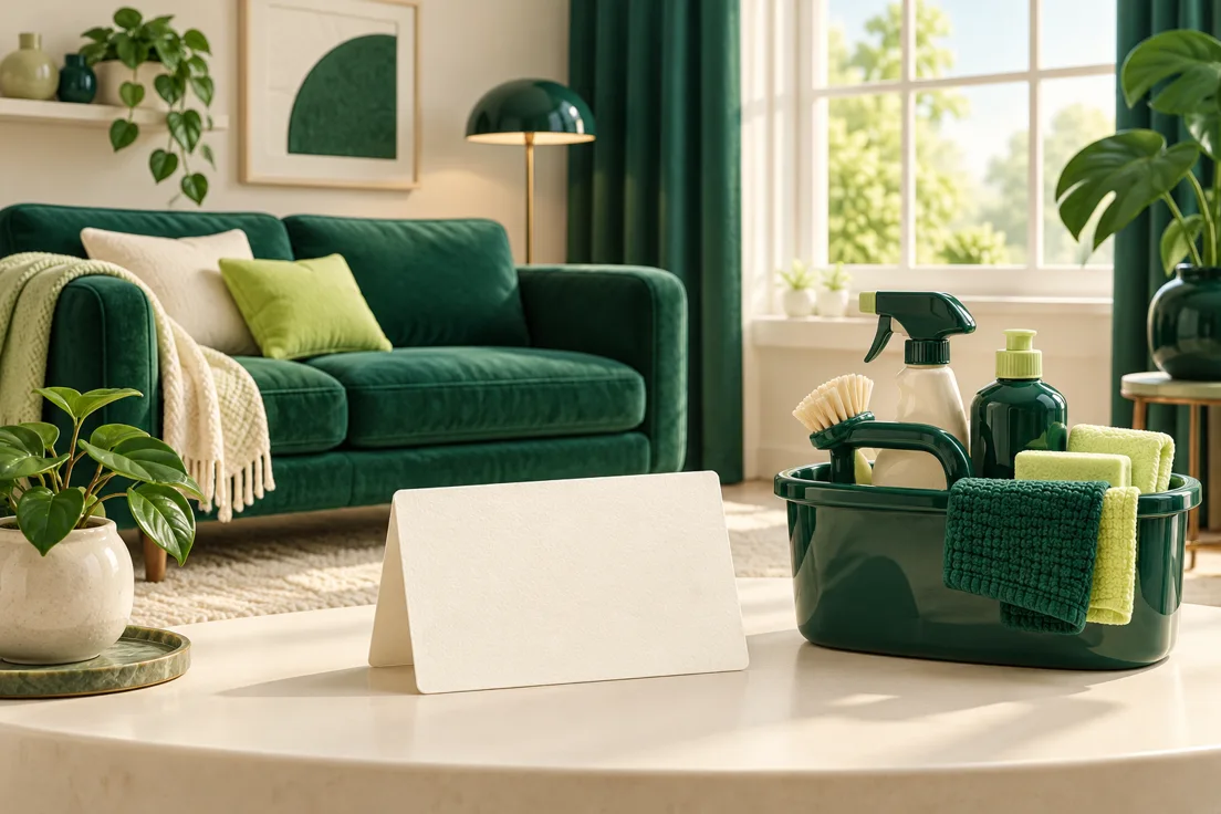 Concept illustration of a living room and domestic cleaning equipment