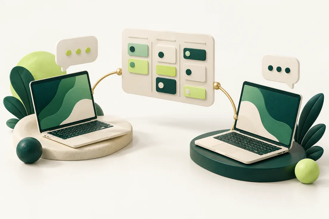 Concept illustration of connected laptops for remote collaboration